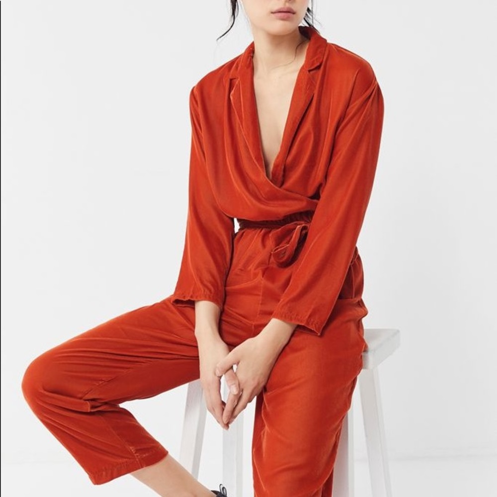 UO Brynn Velvet Surplice Jumpsuit